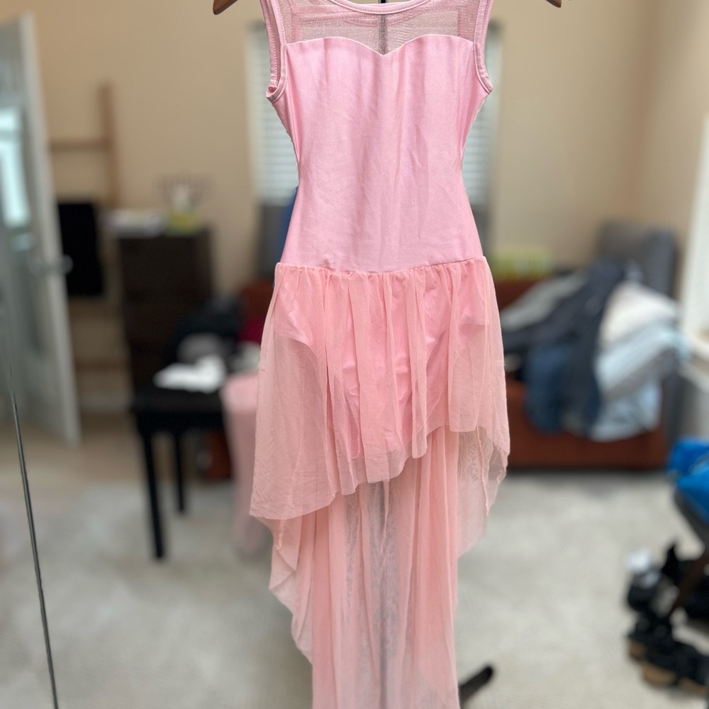 Girl’s Dance Leotard/Dress Costume with SweetheartNeckline and Flowy Skirt